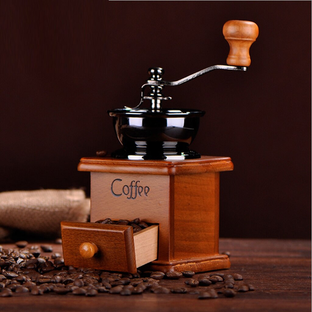 Moedor de café manual do vintage, moinho de café da manivela da mão do ferro fundido antigo com ajustes de moer-9.6x21cm/3.78x8.27 Polegada