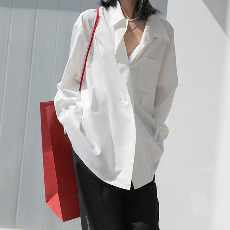 Chemises de styliste pour femmes, Style coréen, doux, Chic, ample, décontracté, irrégulier