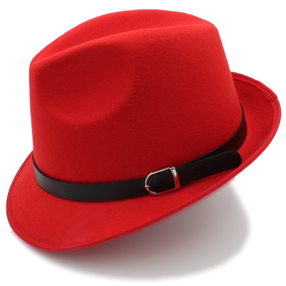 Dad Men's Chapeu Feminino Hat For Gentleman Gentleman Winter Autumn Wool Church Felt Fedora Homburg Jazz Hat Size 58CM: Red