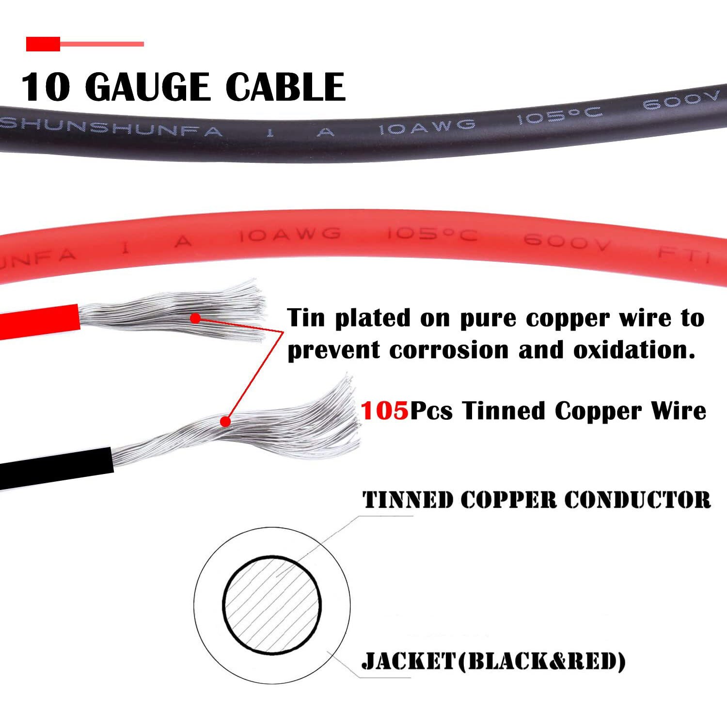 Solar Power Adapter Cable Connector Male Female for Goal Zero Yeti, Suaoki, Renogy Portable Solar Generator Station Kits 10AWG
