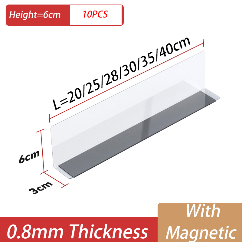 Séparateur d'étagères en plastique Transparent, compartiments en forme de L, séparateur d'exposition de marchandises de supermarché, séparateur d'étagères magnétiques en Pvc: GRIS FONCÉ / 1 - 5 cellules