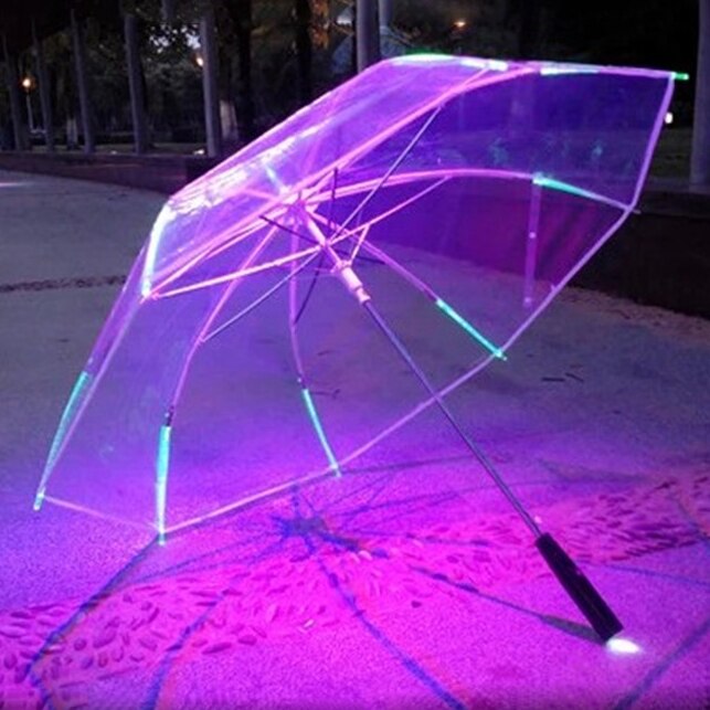 8 Rib Light up Blade Runner Style Changing Color LED Umbrella with Flashlight Transparent Handle Straight Umbrella Parasol: Clear