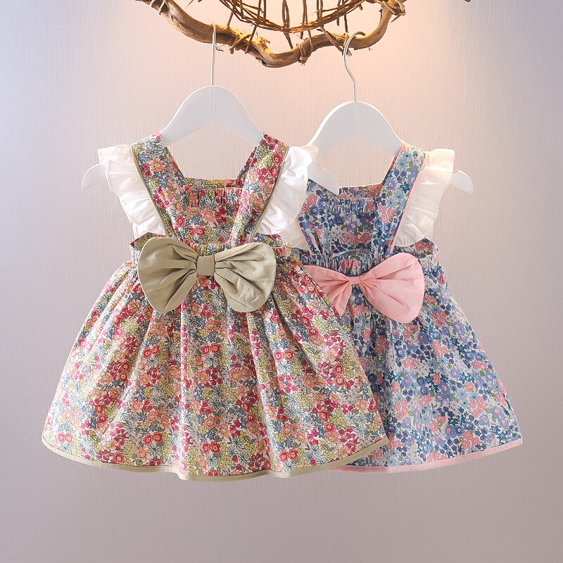 Lawadka 12M-4T Summer Baby Girl Clothes abito con fiocco in cotone con stampa per ragazze abiti da festa per il primo compleanno 2022 nuovi vestiti per bambini