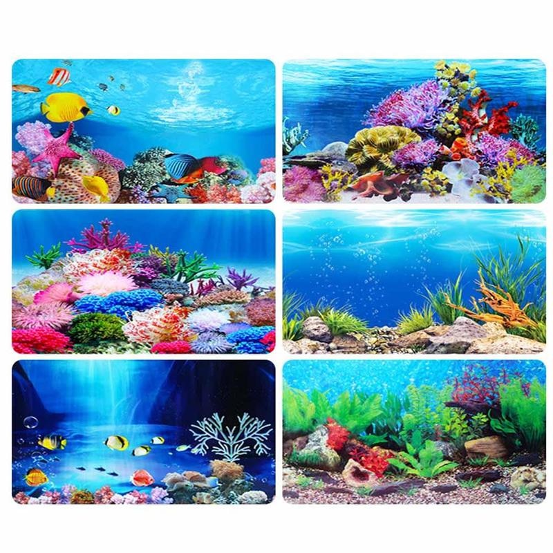 Fish Tank Background Painting Sticker 3D Ocean Landscape Painting Decals Tank Decorative Poster Aquarium Background Fish
