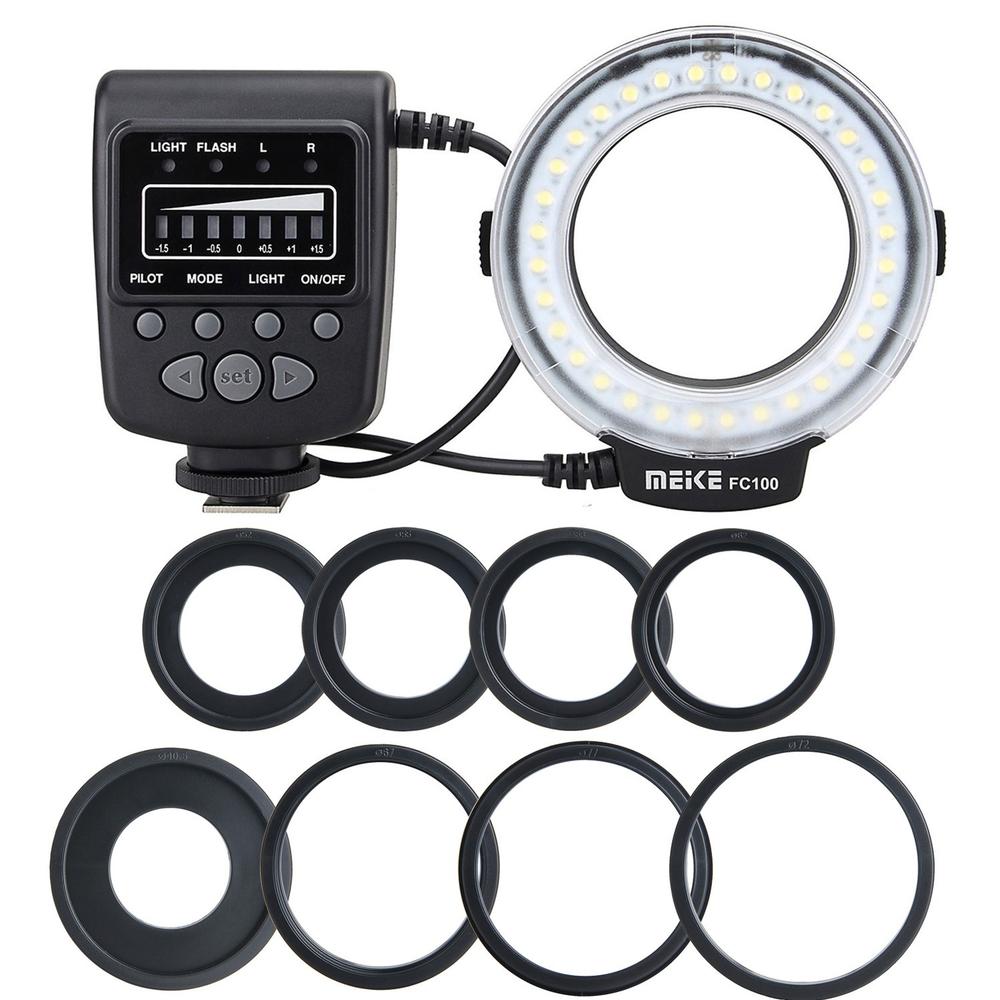 Meike  fc100 led makro ring blixt foto speedlite ljus för canon 5d mark ii nikon  d3200 d3100 dslr kamera