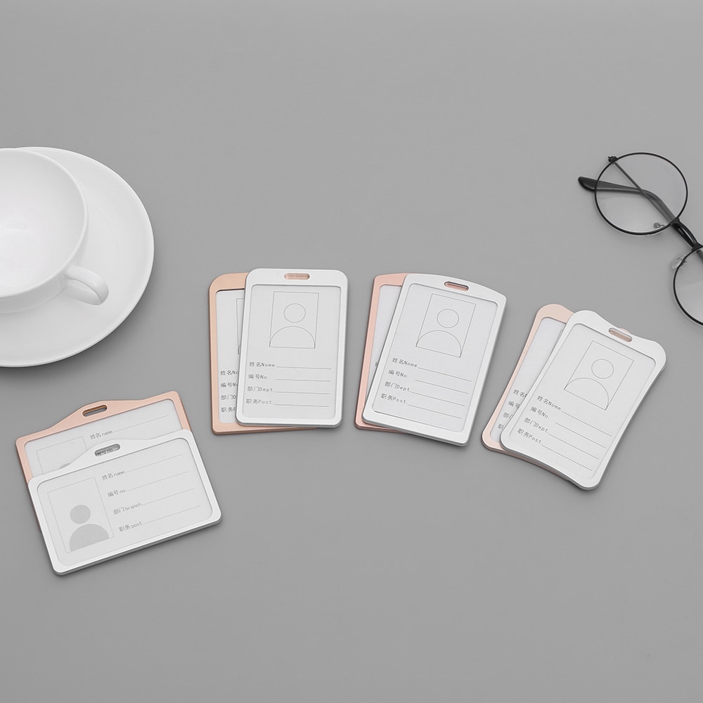 1PC Vertical Aluminum Alloy Work Name Card Holders Business Work Card ID Badge Lanyard Holder Office Accessories