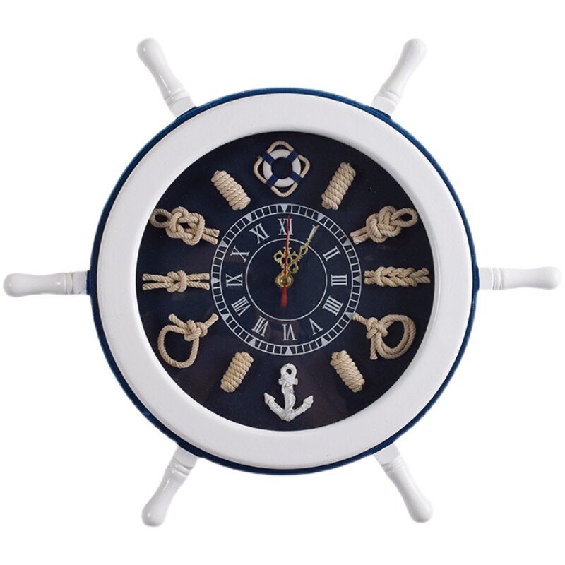 Nautical Wood Wall clock Mediterranean style Wall clock Antique old helmsman Wooden handicraft ornaments Digital pendulum clock
