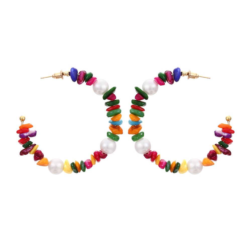 Bohemian Colorful Beads Hoop Earring For Women Girls Brand Imitation Pearl Stone Earring Jewelry Brincos: 04