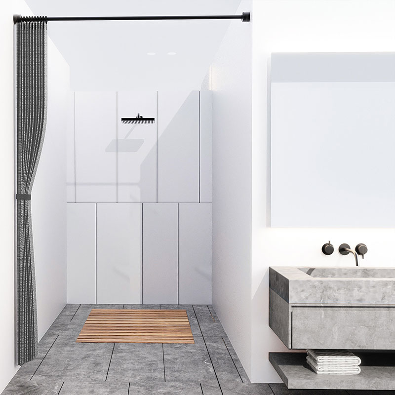 Cortina de chuveiro opaca de imitação de linho laminado, anel grande multicolorido, à prova d'água, forte e grosso, adequada para uso em banheiro