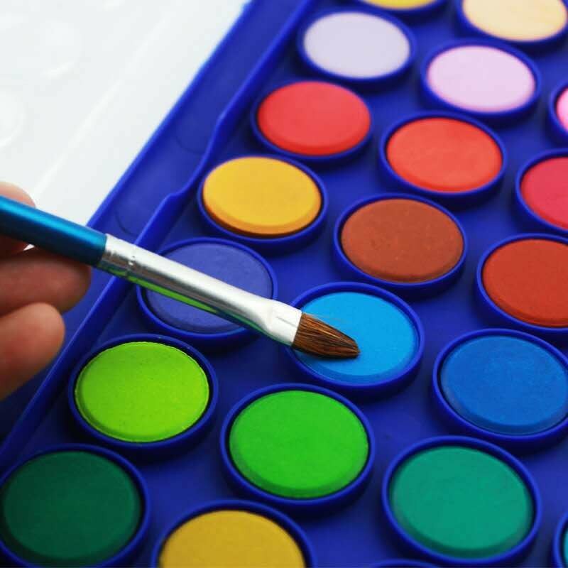 36 kleur/set van draagbare plastic doos reizen effen aquarel verf set voor kinderen aquarel kunst levert geven een borstel