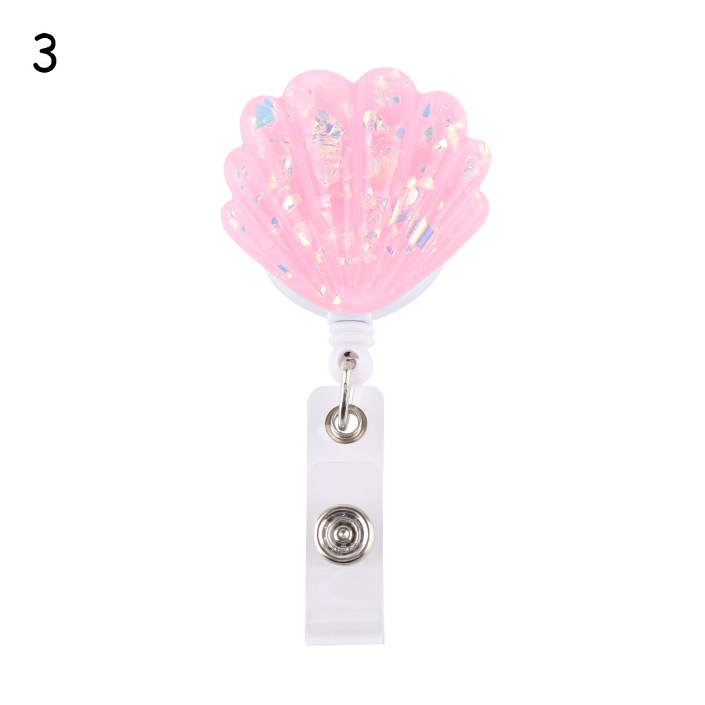 6 colors Shell Shape Resin Pull Name ID Card Badge Reel Holder Nurse Badge Reel Clip Retractable Exhibition Chest Card: 3