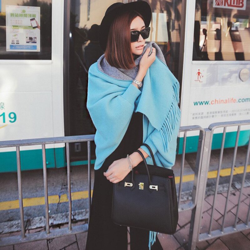 Mingjiebihuo neue kaschmir Poncho schal mit ärmeln frauen in herbst und Winter dicke warme doppel-seitig feste quaste Mantel mädchen