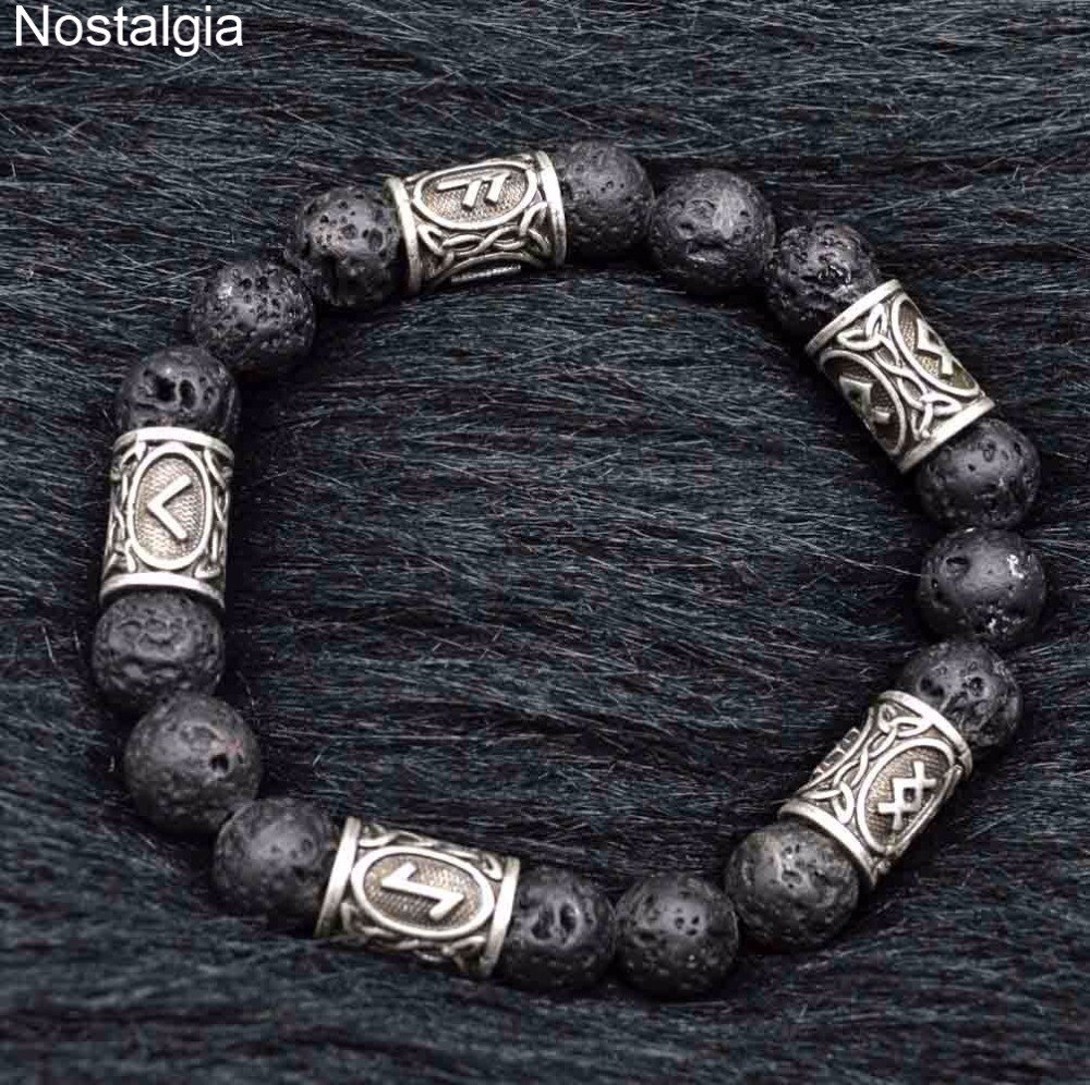 Pulseira viking de pedra de lava, pulseira masculina e feminina vikinhos acessórios decorativos joias braceletes