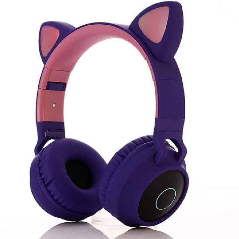 Dosmix LED Cat Ear Noise Cancelling Headphones Bluetooth 5.0 Kids Headset Support TF Card 3.5mm Plug With Microphone: Purple no retail box