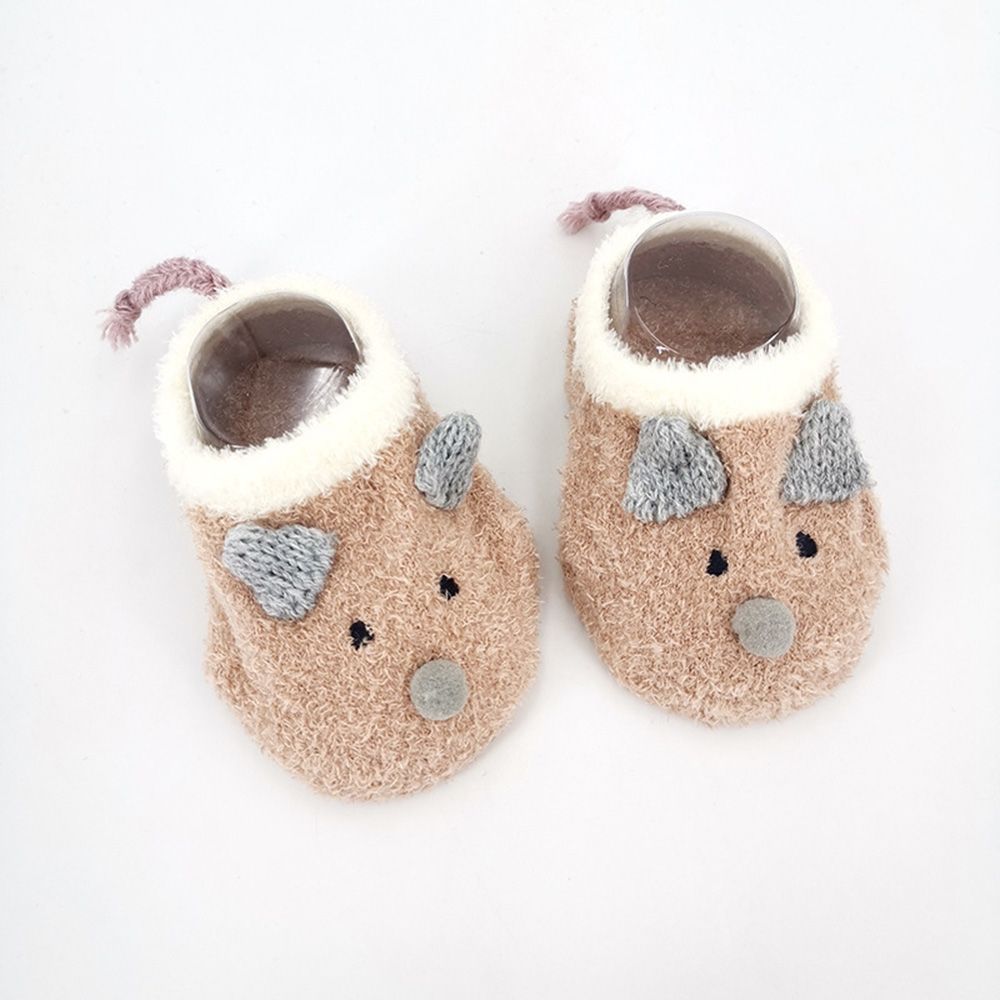 Lovely Baby Socks Solid Coral Fleece Wniter Sock Anti-slip Floor Wear Infant Leg Warmers Cartoon Animal Baby Girl Socks Toy: khaki