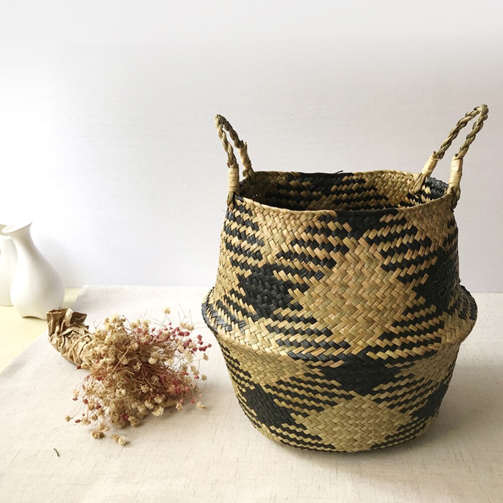 Big Capacity Checkered Seagrass Storage Baskets laundry Wicker Flower Toy Basket Organizer Eco-Friendly Bags for Kitchen Bedroom