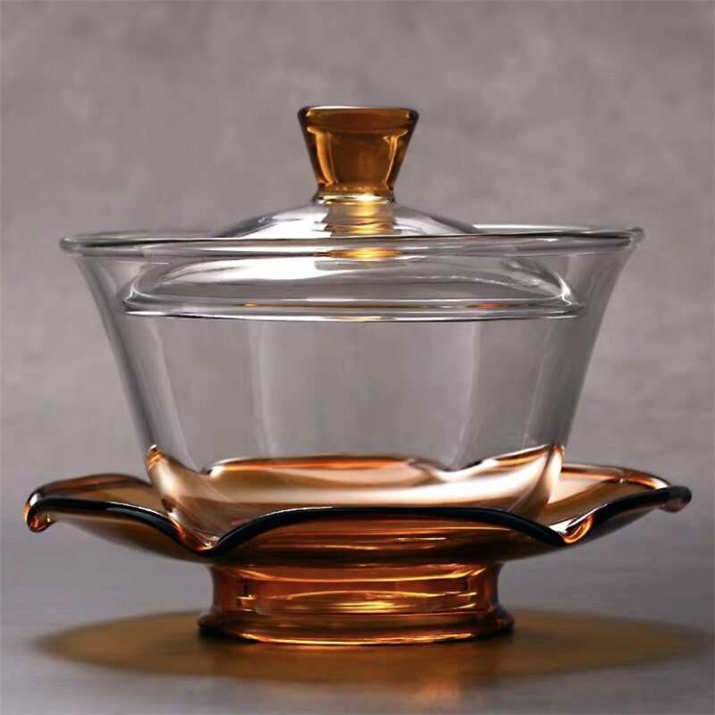 Taza de té de vidrio transparente grande para oficina, tazón de té individual y grueso resistente al calor con tapa: 180ml Gold