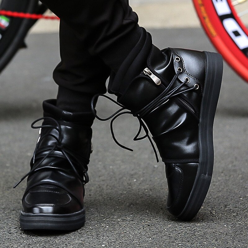 Taniec Hip Hop mężczyźni miękkie skórzane białe buty moda wysokie góry mężczyźni obuwie oddychające krzyż wiązane zachodnie buty czarne