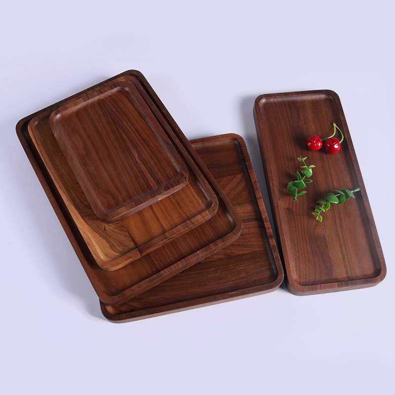 Bread Wood Plates Black Walnut Rectangle Wood Pan Plate Fruit Dishes Saucer Tea Tray Dessert Dinner