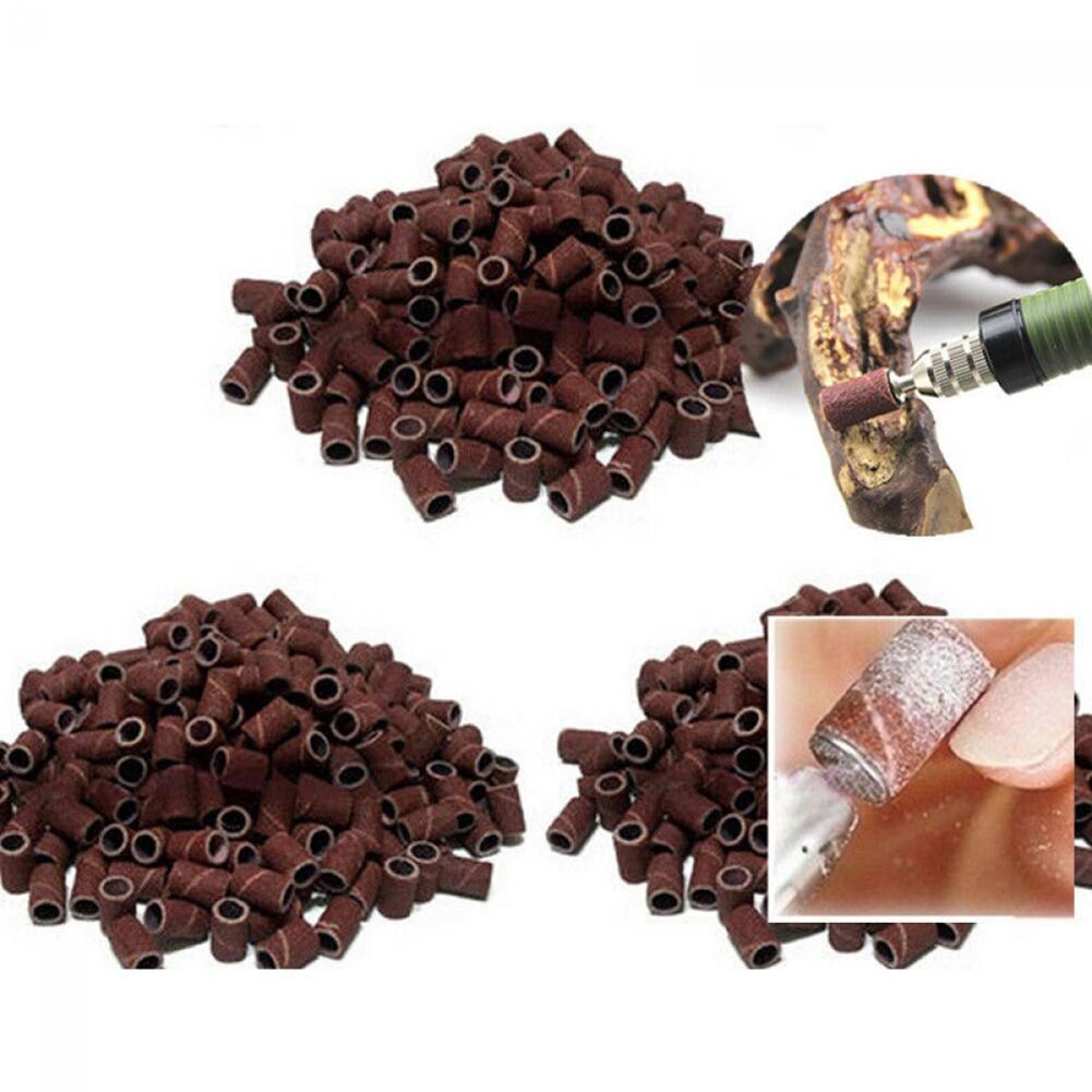 100Pcs Polisher Machine Bits Drill Grit Sanding Band Grinding Ring Nail Art Tool Drill Bit Accessories Sandpaper Rotary Tools