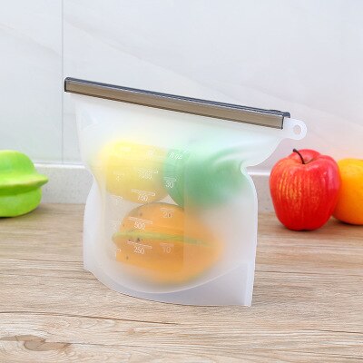 1000ml silikone madpose genanvendelig ziplock lækagesikker frysepose madopbevaringsbeholdere frugt madkasse køkkenarrangør: Hvid / 500ml