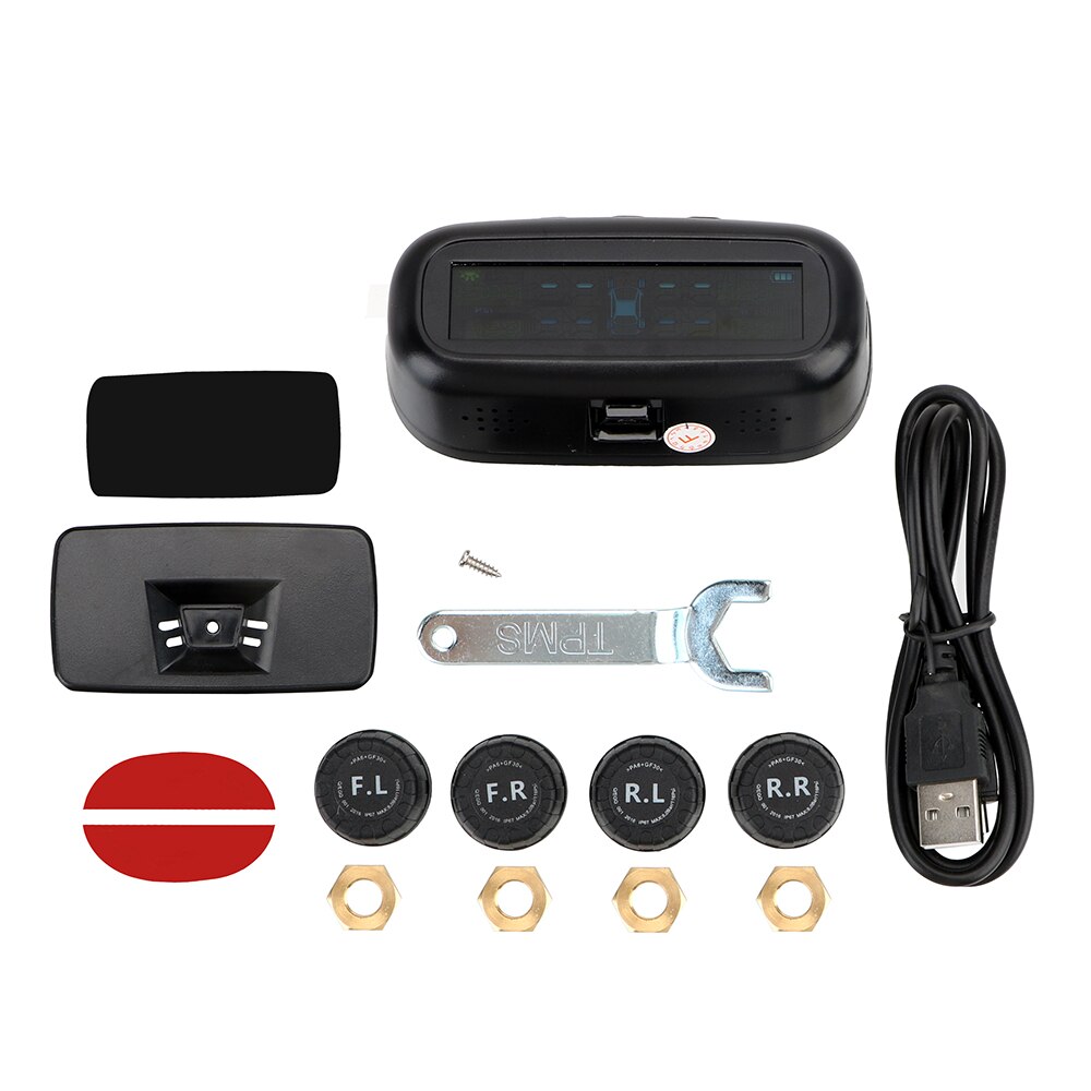 Tire Pressure Monitoring System Solar TPMS Temperature Warning Fuel Save With 4 External Sensors Car Tyre Pressure Monitor: External