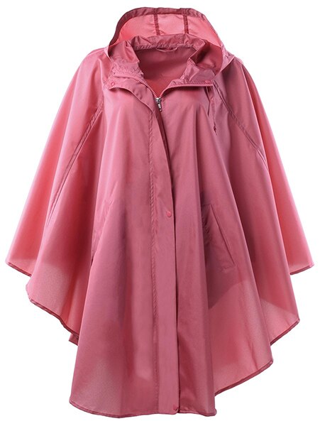 Stilfuld #39 vandtæt regnfrakke regnponcho trenchcoat med hætte til vandre- og cykelture: Lyserød