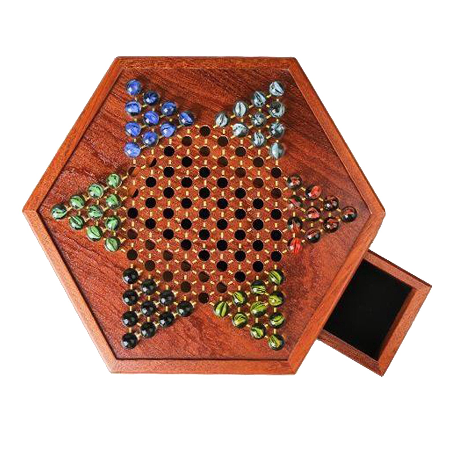 Wooden Board Game Chinese Checkers Fine Multicolor 60 Marbles Party Fun Game Toy Multiplayer Children for 6+ years old