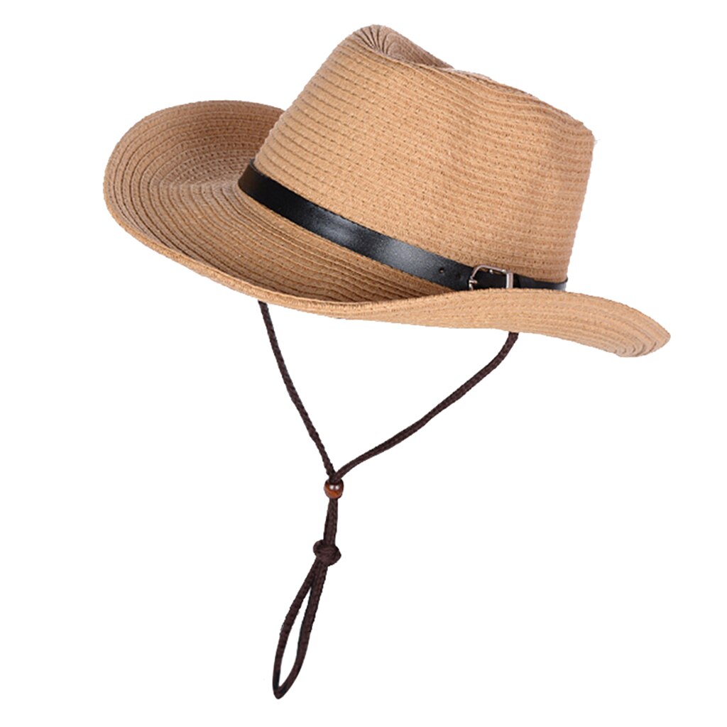 Western Style Cowboy/ Cowgirl Straw Hat Beach Panama Sun Hats Women &amp; Men Braid Straw Hat with Adjustable Chin Strap