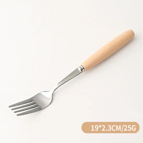 Fruta tenedor cuchara Acero inoxidable cuchillo de carne cena tenedor mango de madera cubertería occidental conjunto de vajilla: 2