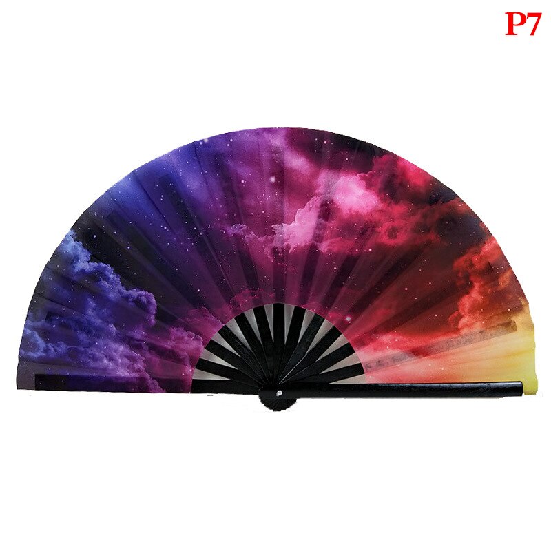 1pc Large Folding Hand Fan Fold Dot Rainbow Print Festival Handheld Fan 33cm Large Folding Hand Fan Handheld Fan For: P7