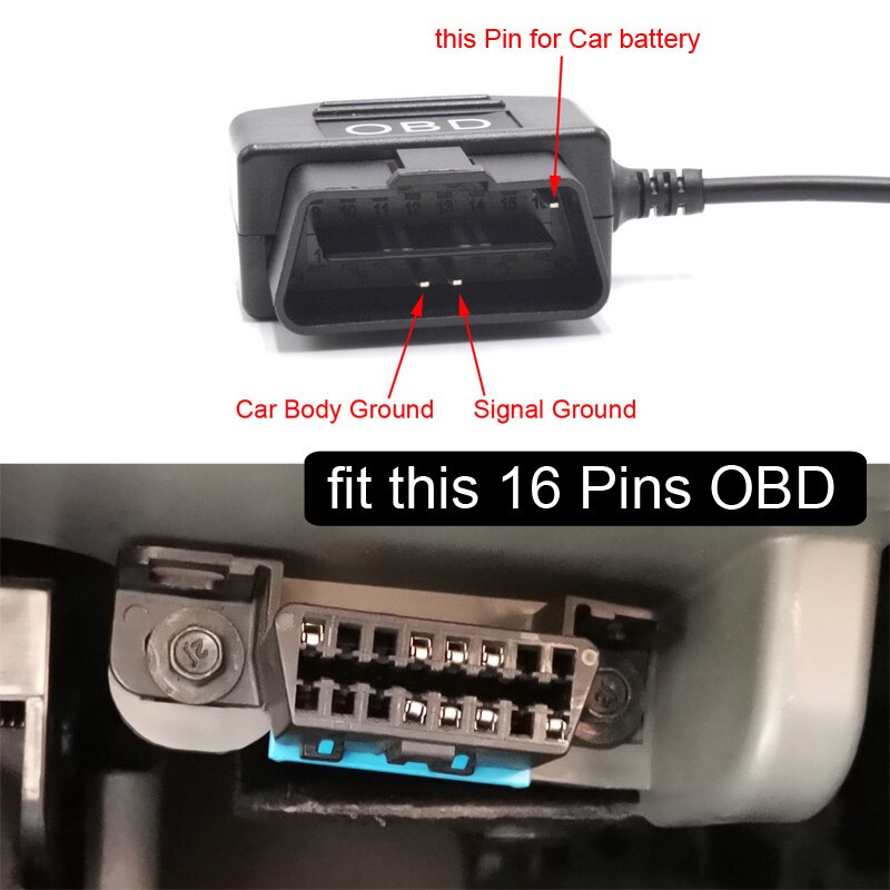 24Hours USB Port 5V 3A Car Charging Cable OBD Hardwire Cord 0.5Meters With Switch For Dash Cam Camcorder Vehicle DVR
