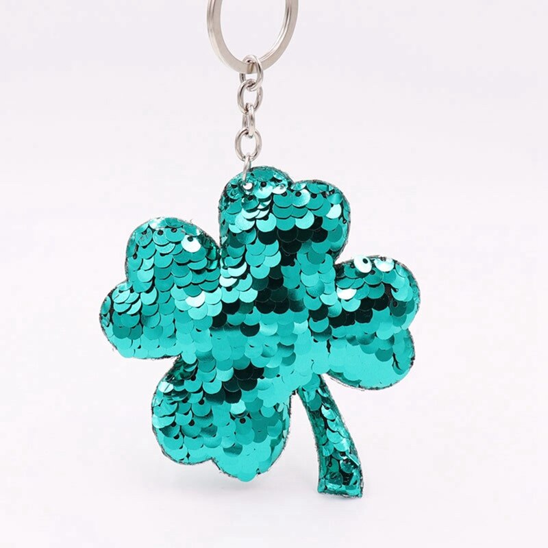 2 Pcs Klavertje Vier Sleutelhanger Sleutelhanger Glitter Pompom Pailletten Sleutelhanger -Blauw & Kleurrijke