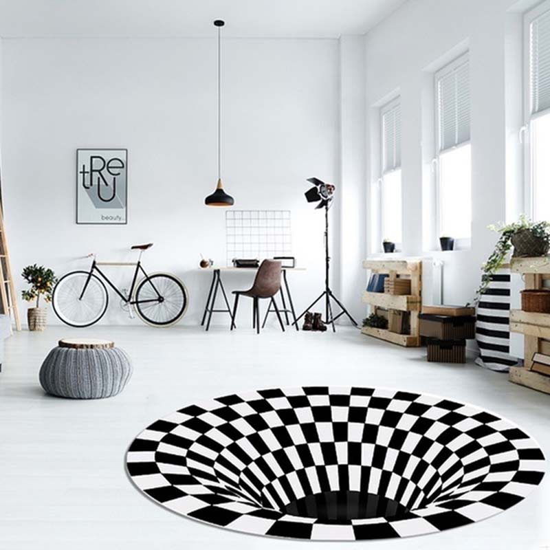 3D Trap Vortex Illusion Rug Rounded Carpets Bottomless Hole Carpet Black White Round Rug Room Bedroom Floor Mats CARPE