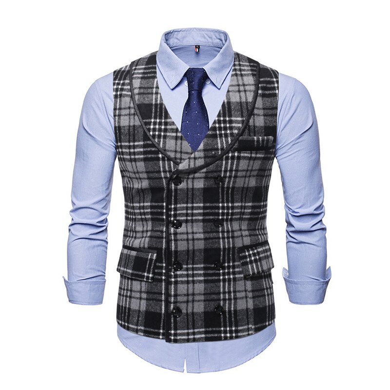 Gilet de costume rayé à carreaux pour homme, Style britannique, Double boutonnage, sans manches, à la , automne