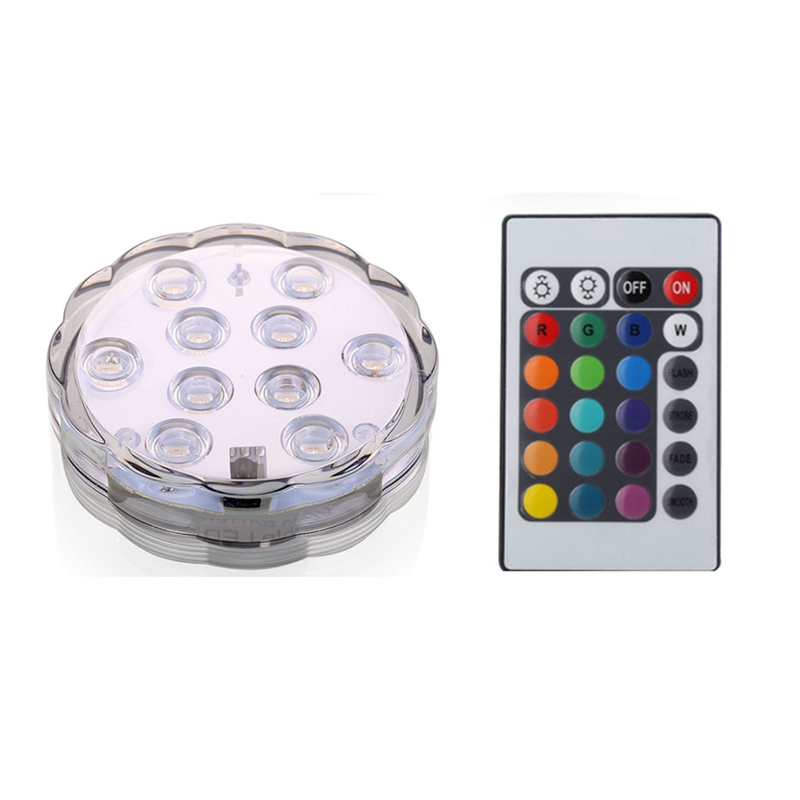 2 stk 10 led nedsænket lys undervands rgb pool / bad / spa lys + fjernbetjening