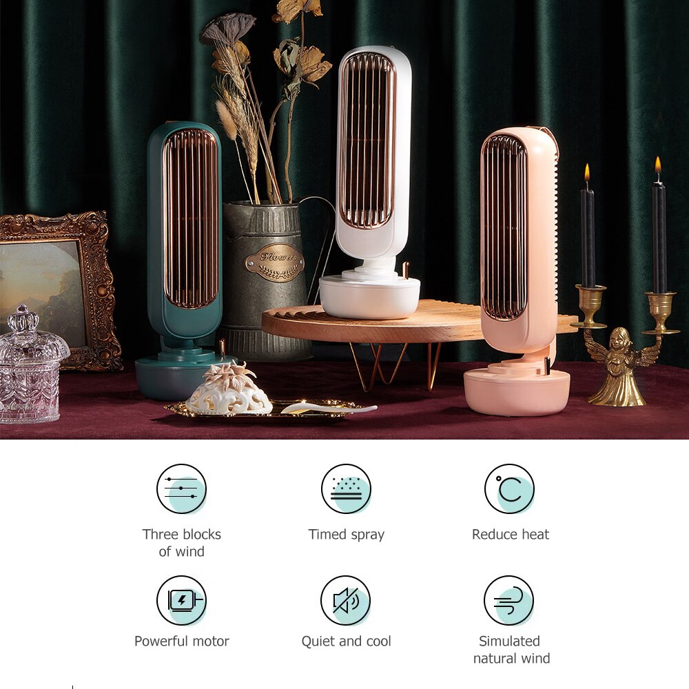 Portable Retro Bladeless Fan Summer Cooling Fan USB Air Conditioner Spray Humidification Desktop For Home Office Fan