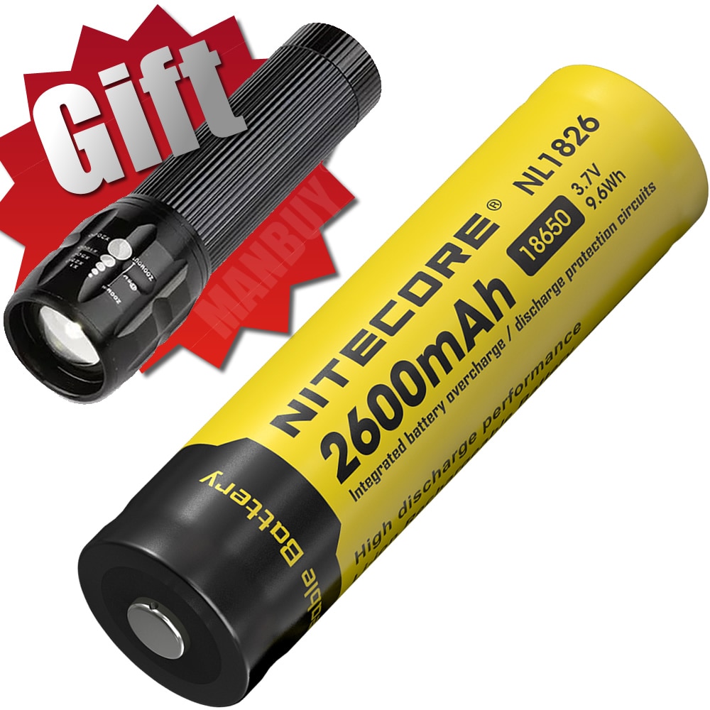 100% Original NITECORE NL1823/NL1826/NL1832/NL1834/NL1835 3.7V Li-ion Protected Battery Button Top 18650 + Flashlights FREE