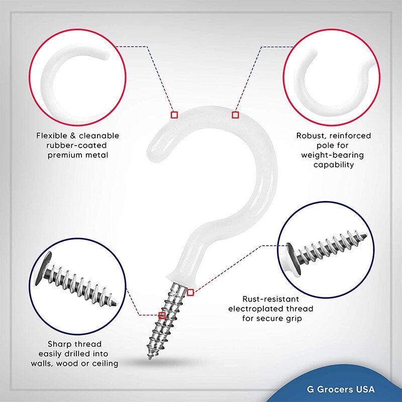 Vinyl Coated Ceiling Hooks Multipurpose Screw Hooks and S Shaped for Hanging Plants, Cups, Utensils, Lights and Stuff