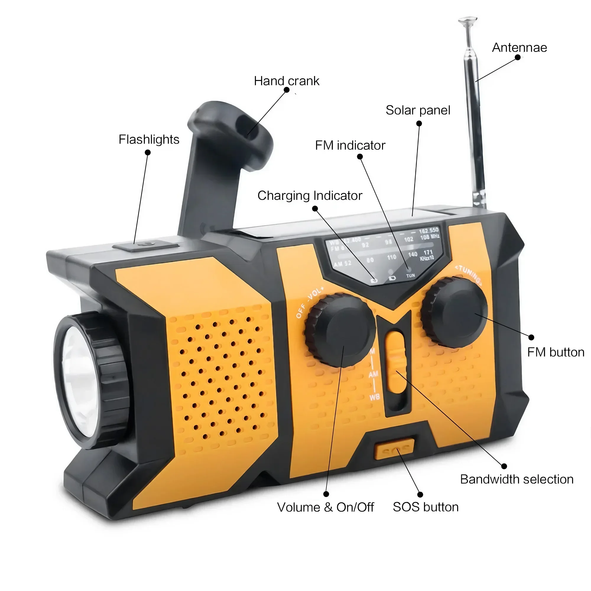Hand Crank Solar Radio with LED Flashlight, AM/FM/NOAA Weather Radio, 2000mAh Power Bank for Emergency Phone Charging