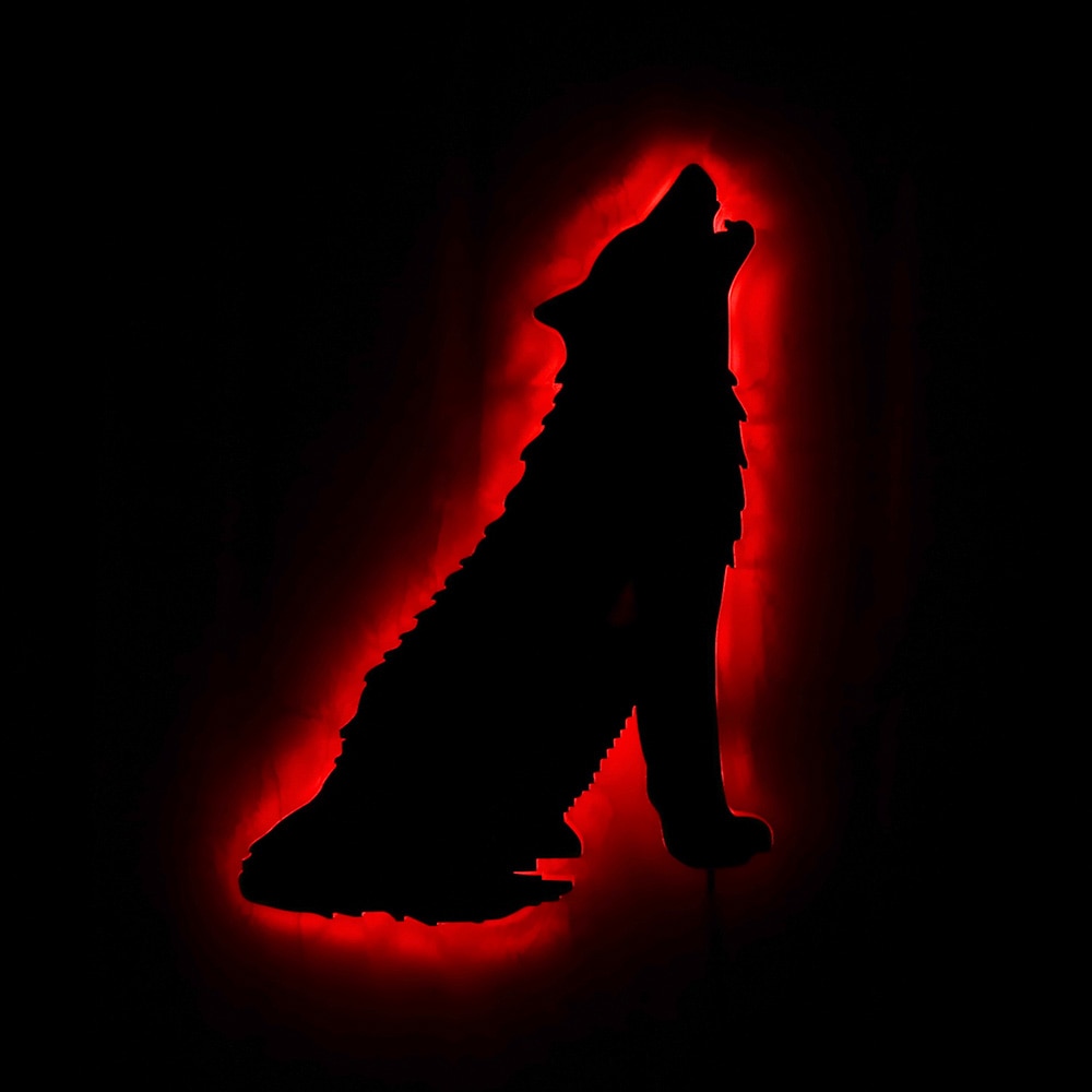 Bosque lobo aullando acrílico decorativo espejo de pared Lobo tótem Tribal Animal Pared luminosa espejo Lobo amantes hombre cueva habitación Decoración