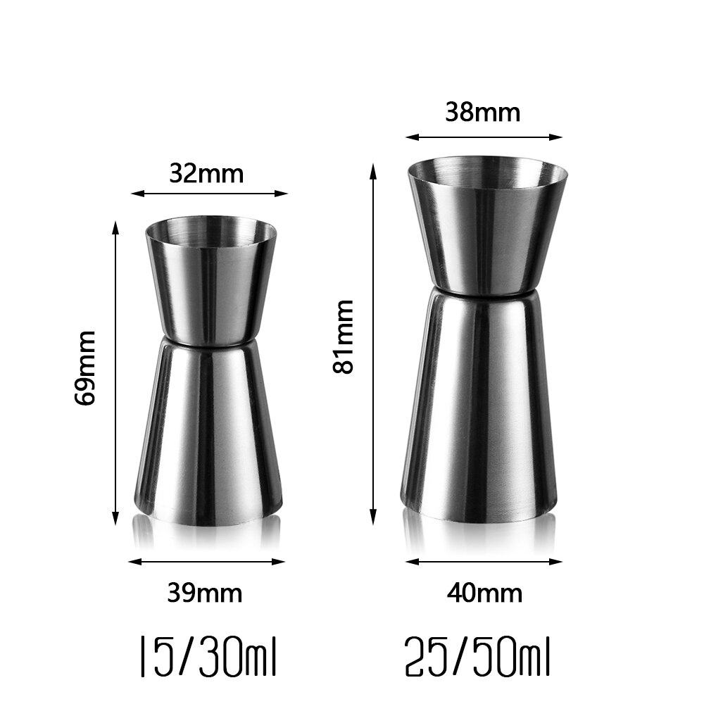 Coqueteleira de aço inoxidável, copo de medida duplo para bebidas, utensílios de cozinha, 15/30ml ou 25/50ml