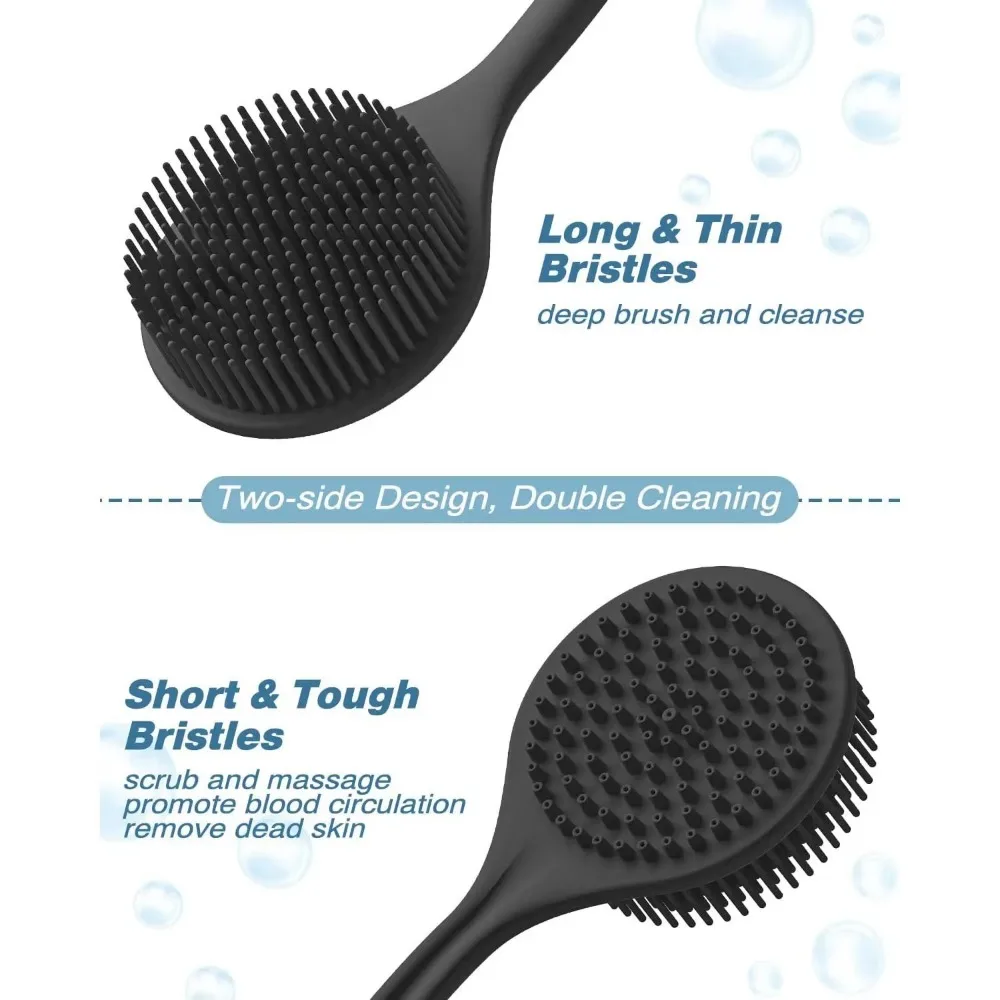 Cepillo limpiador de espalda de silicona suave para baño, esponja de ducha para baño, cepillo para fregar con mango, masajeador de piel exfoliante, lavadora de espalda