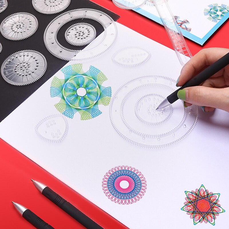 Jeu de règles Kaleidoscope 28 pièces, jouets magiques variés, roues imbriquées, accessoires de dessin, règles éducatives créatives pour enfants