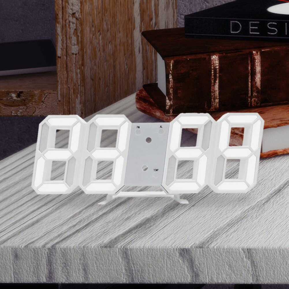 3D LED Digital Alarm Clocks Wall Hanging Watch Snooze Function Table Clock Calendar Thermometer Display Office Electronic Watch: A white clock