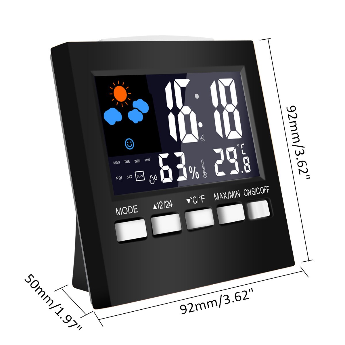 LCD Weather Station Thermometer LCD Color Screen Indoor Temperature Humidity Calendar Humidity/Weather/Snooze Alarm Clock