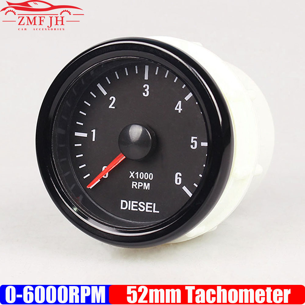 Tachymètre électrique 2 "52MM 0-6000 tr/min, rétro-éclairage blanc, jauge pour moteur Diesel 1-20 cylindres 12V