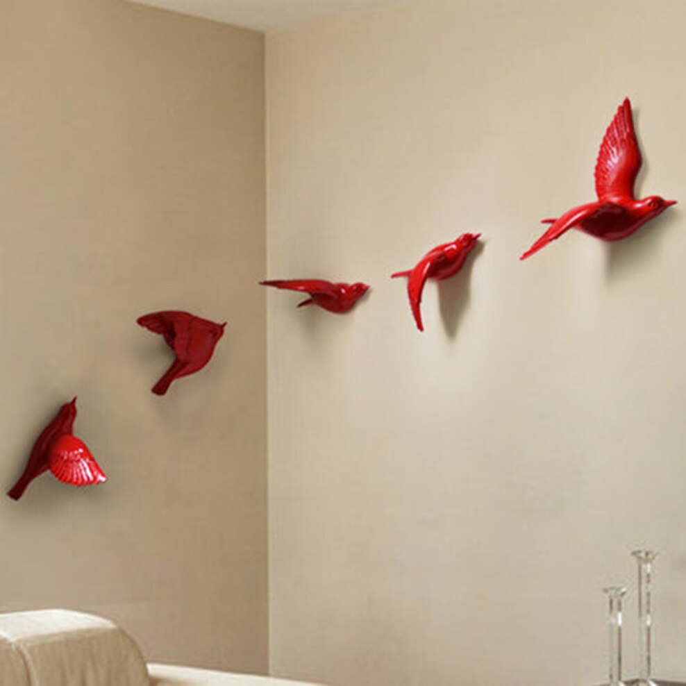 3D Bird Wall Decoration European Style Wall Hanging Wall Sticker Living Room Background Wall Home Decoration Accessories: Red