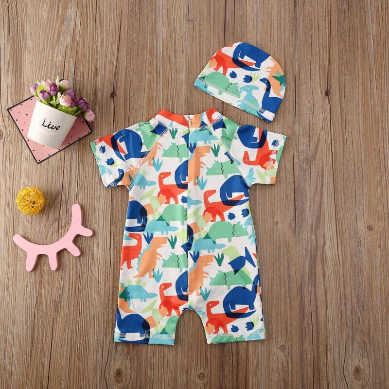 Leuke Peuter Jongens Baby Kids Zomer Badpak Zon Beschermende Veilig Zwemmen Kostuum + Uv Hoed 2 Stuks Set