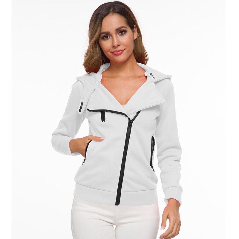 Sweat à capuche de skate femme automne hiver revers fermeture éclair vêtements d'extérieur femme couleur unie à capuche Oblique Zip sweat à capuche de skate